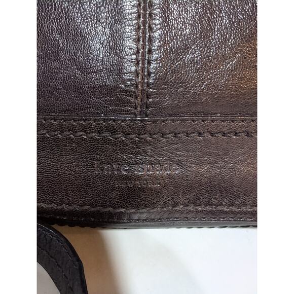 Kate Spade Brown Glossy Leather Shoulder Bag Fold Over Hobo Purse Crossbody - Picture 2 of 15
